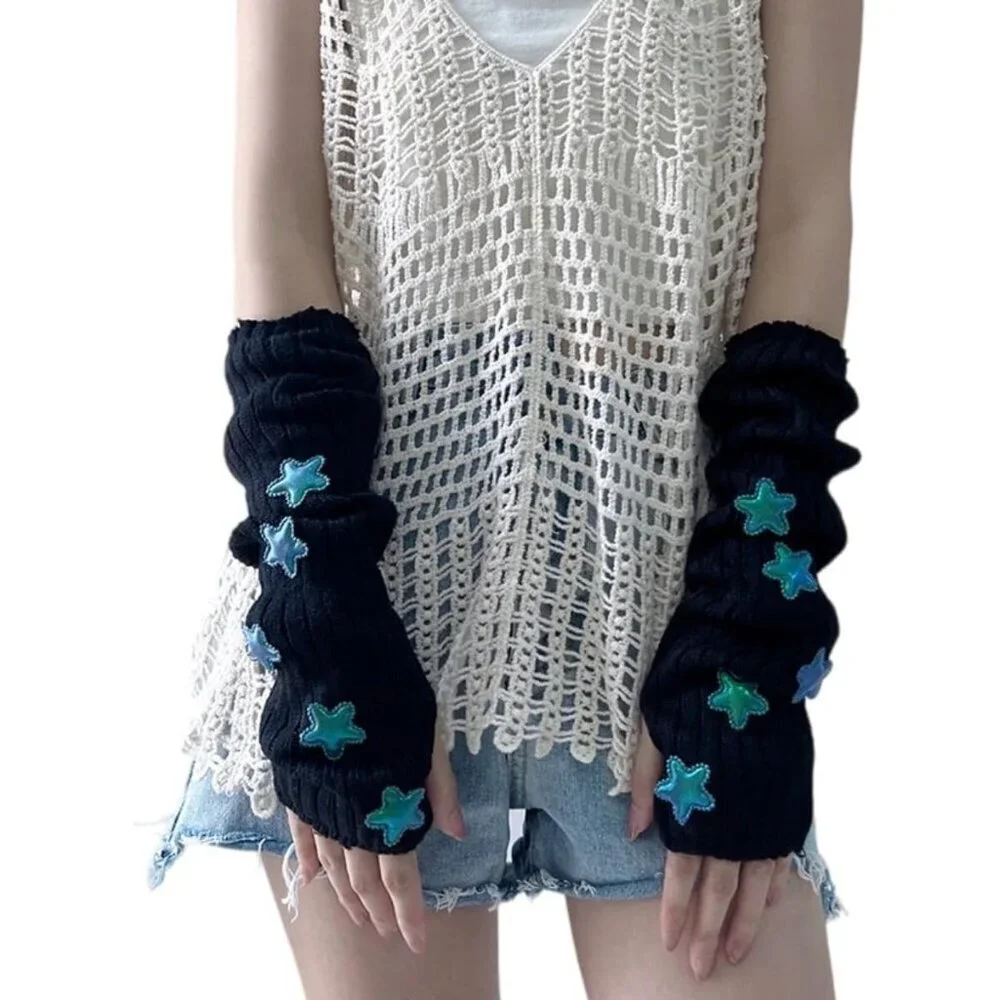Y2K Star Arm Warmers Cotton Teen Girl Accessories Half Finger Gloves